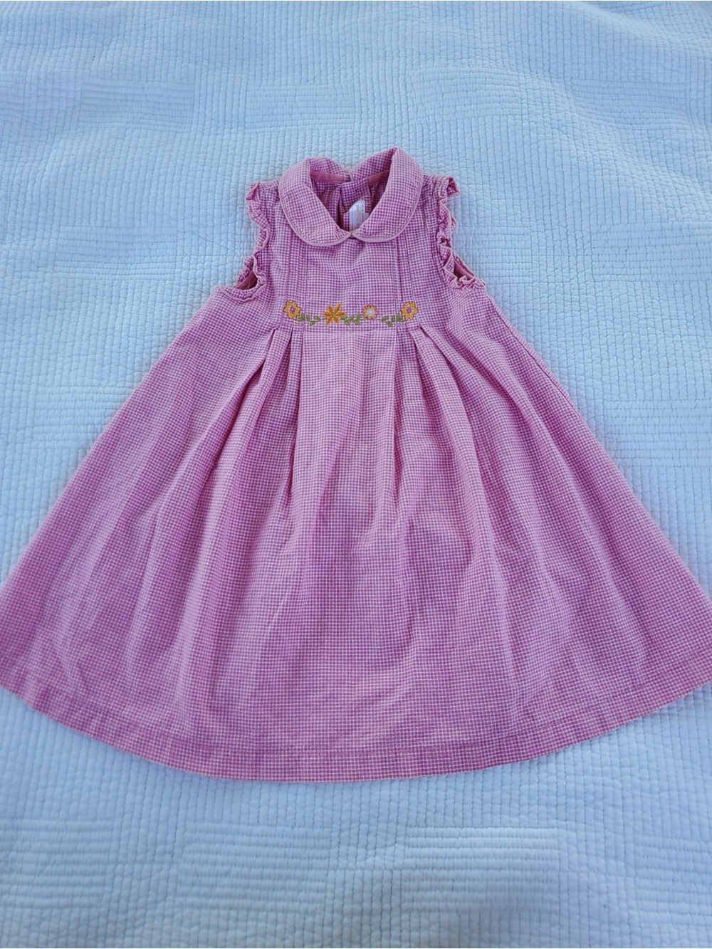 Pink Gingham Sleeveless Embroidered Peter Pan Collar Dress - Baby Mayoral